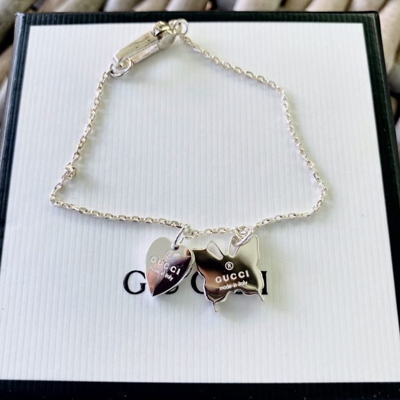 Gucci Heart & Butterfly Silver Logo Charm Bracelet - Picture 5 of 16